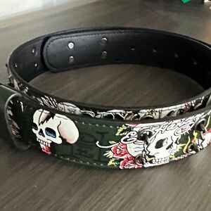 Ed Hardy Green Skull Graphic Belt